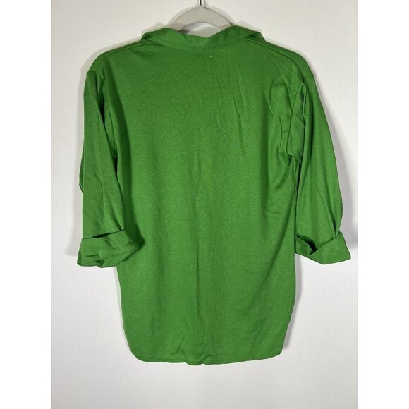 Vintage 90s Herman Geist luxury green open neck polo 3/4 slv with tie preppy S - Picture 2 of 8